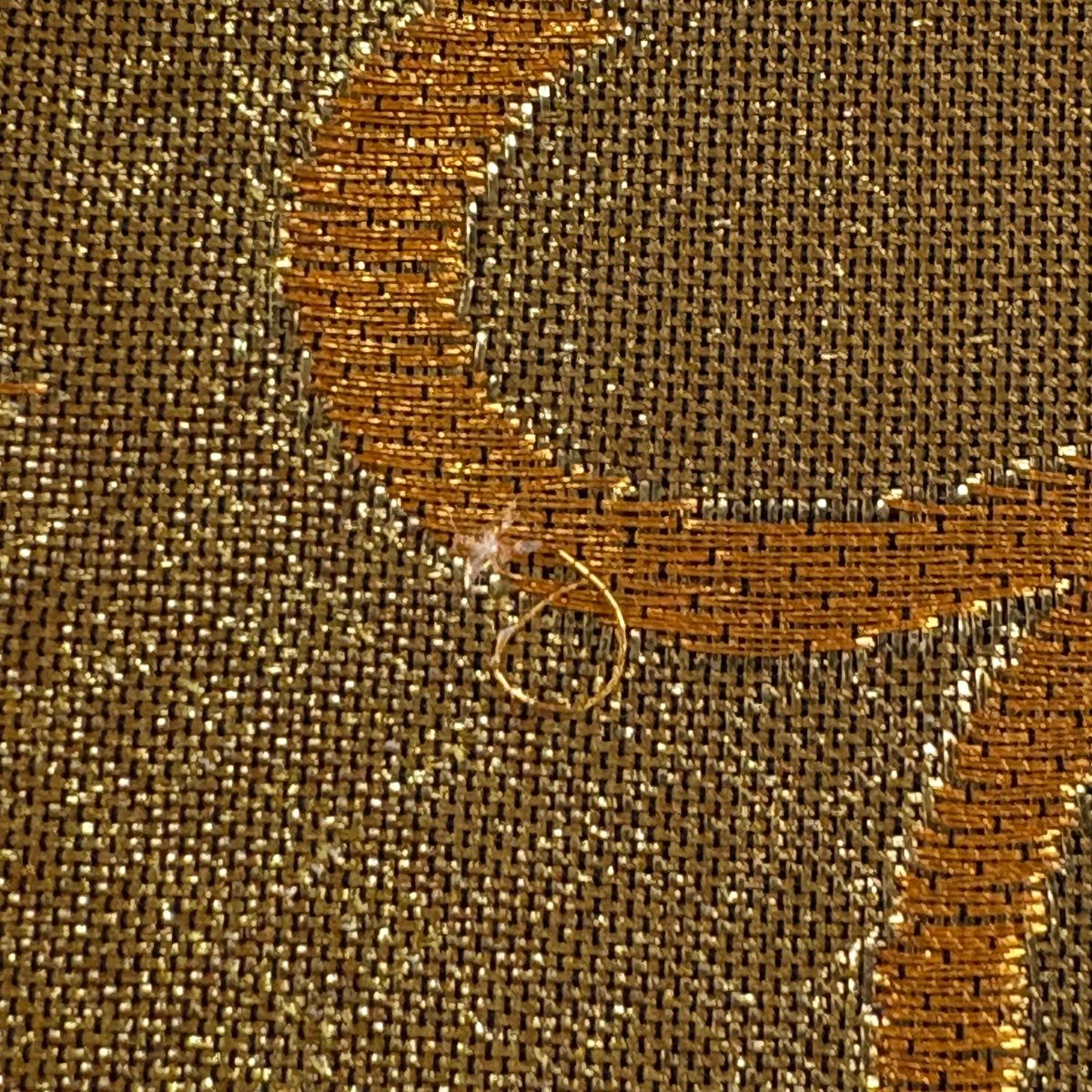 袋帯 秀品 桜 幾何学模様 金銀糸 刺繍 焦茶色 六通 正絹 【中古