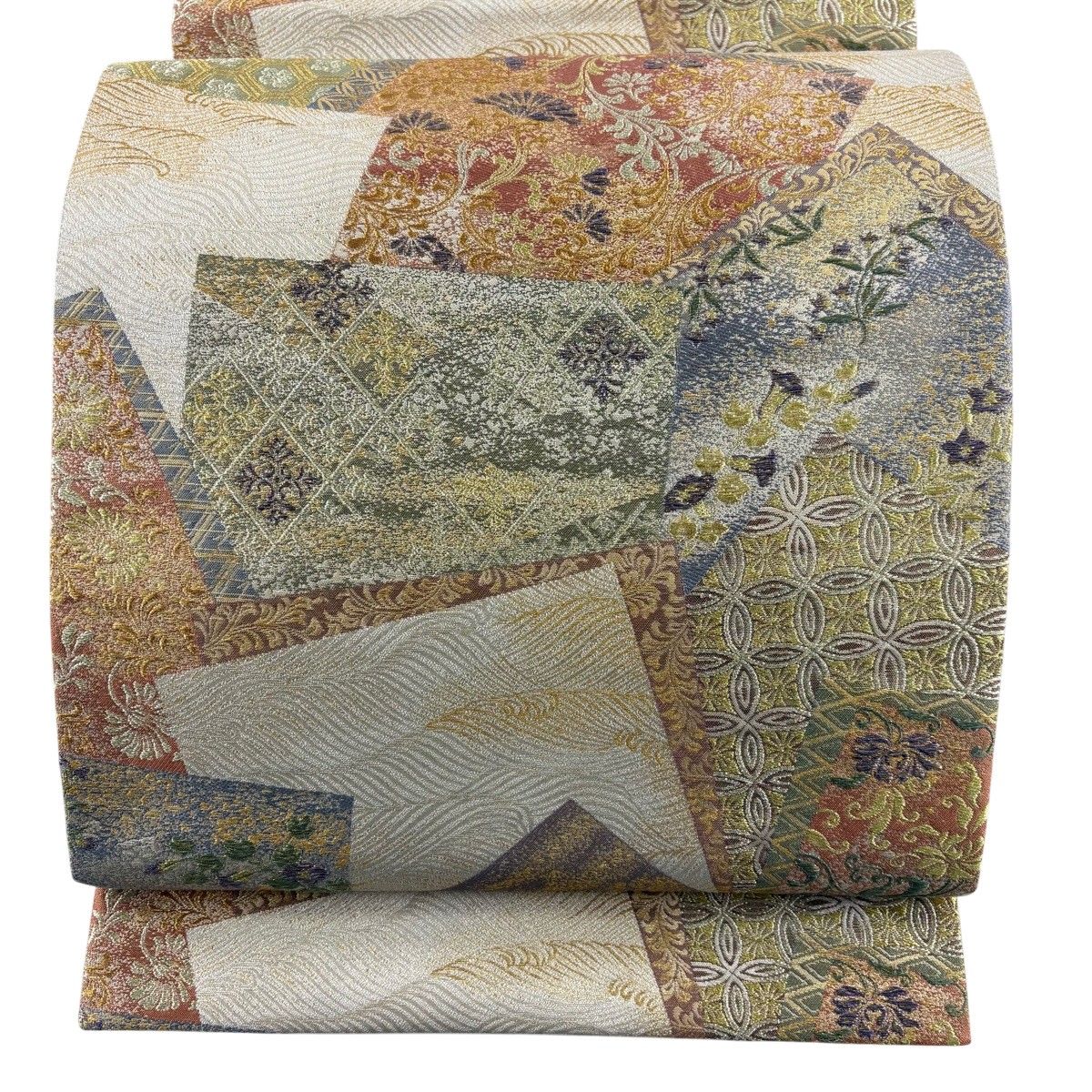 未使用品　正絹　六通　袋帯　着物　434 豊田宏一　厳島神社蔵　国宝　金糸 袋帯 豊田宏一 道長取り模様 金地 金糸 ゴールドx多色 六通柄 正絹