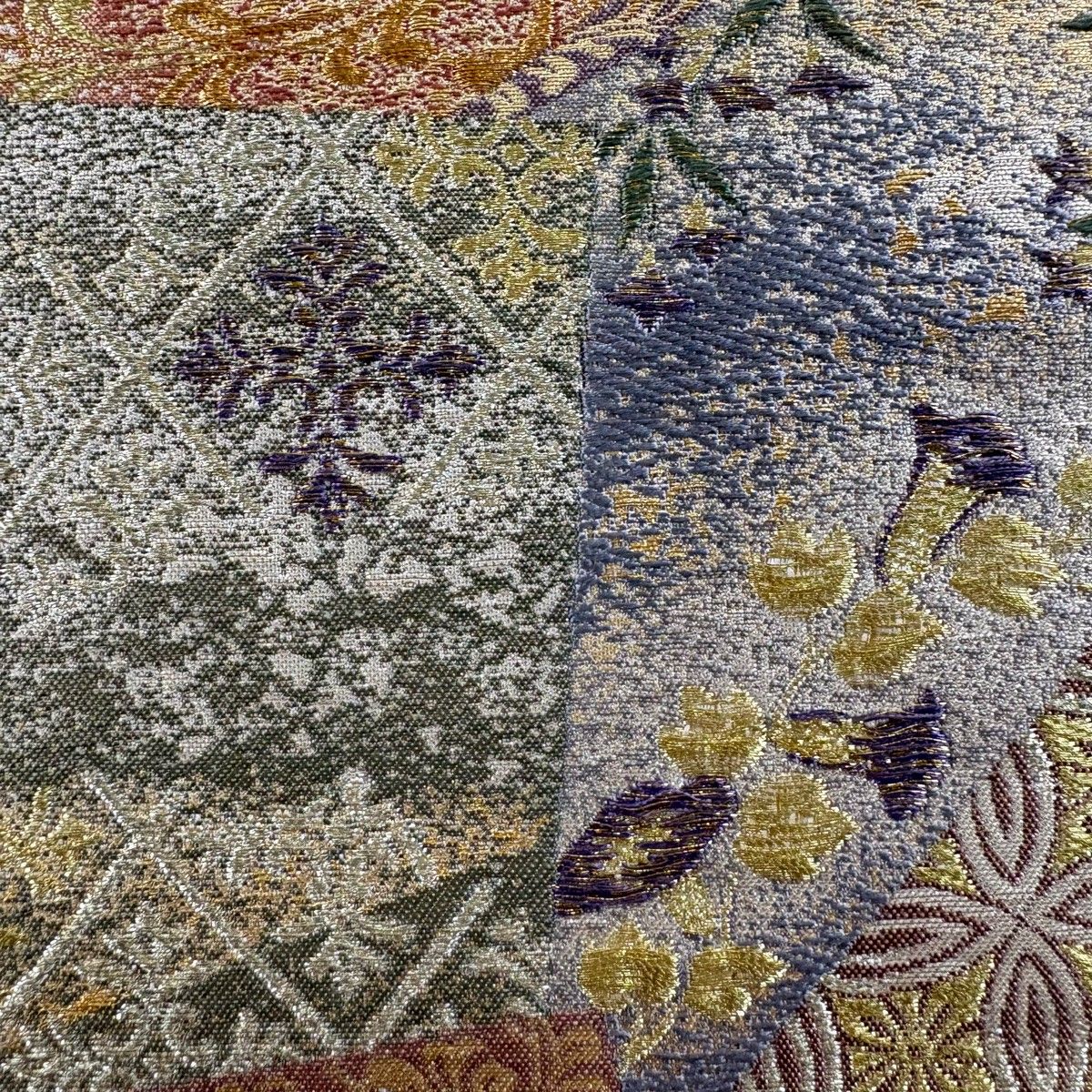 美品】 袋帯 秀品 落款 豊田宏一 納経色紙重文 箔 金糸 ベージュ 六通