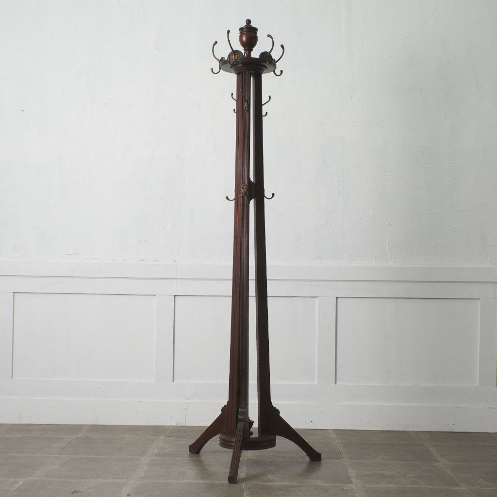 クラシック マホガニー ポールスタンド 帽子掛け ポールハンガー 天然