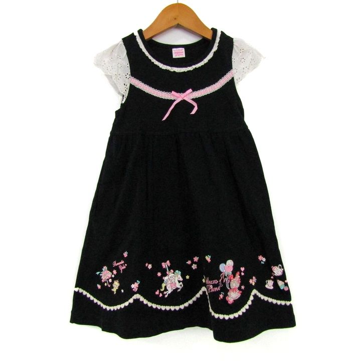 【メルカリ市　値下げ】　新品　タグあり　メゾピアノ 120 ワンピース 美品 メゾピアノ ワンピース 120サイズ ネイビー ラメ リボン 刺繍
