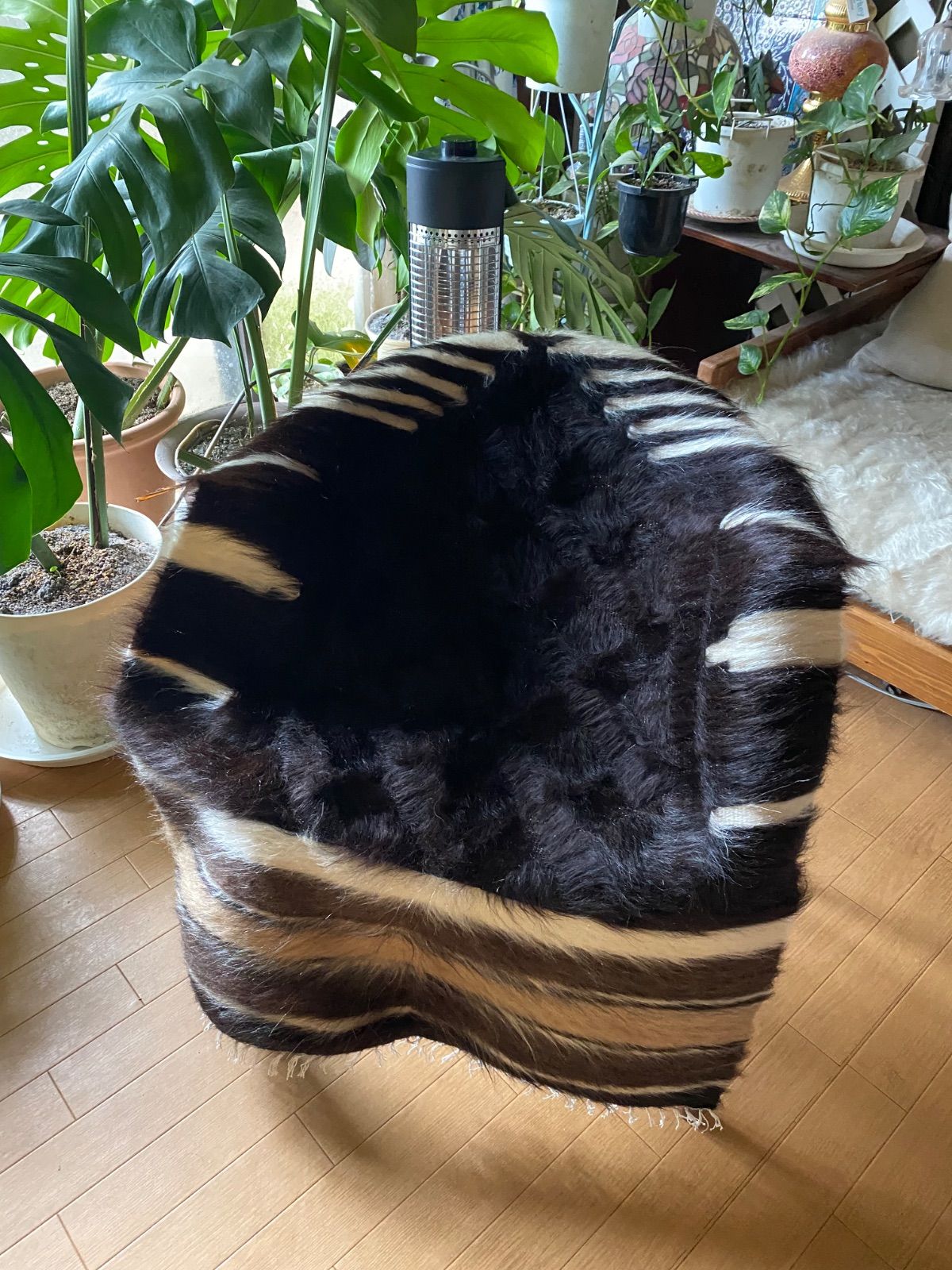 貴重焦茶の入った黒のバランスの良い艶々ヴィンテージシイルトバッタニ