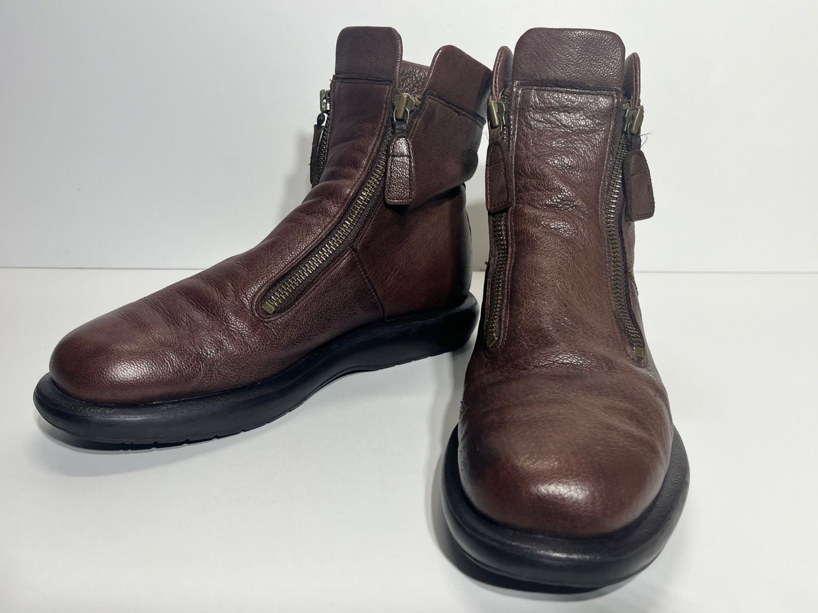 美品 SAYA サヤ ダブルジップ 本革 ショートブーツ ダークブラウン