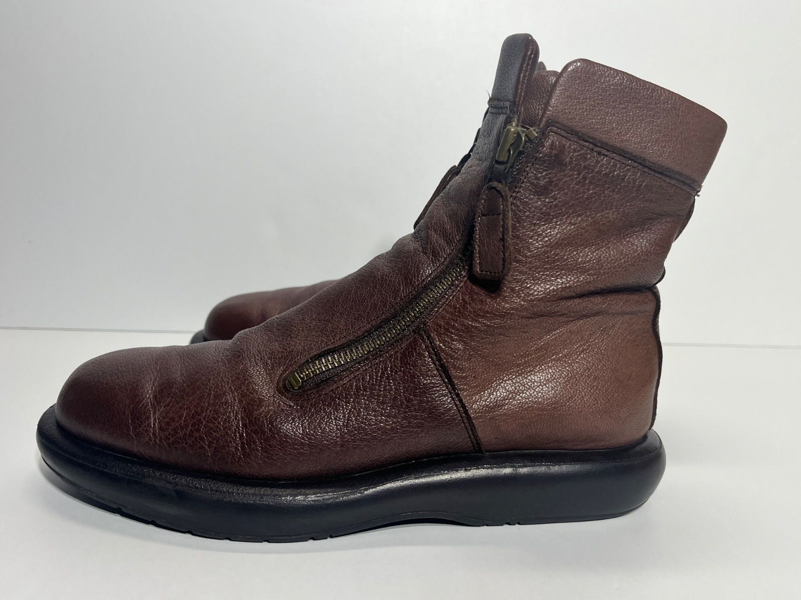 美品 SAYA サヤ ダブルジップ 本革 ショートブーツ ダークブラウン