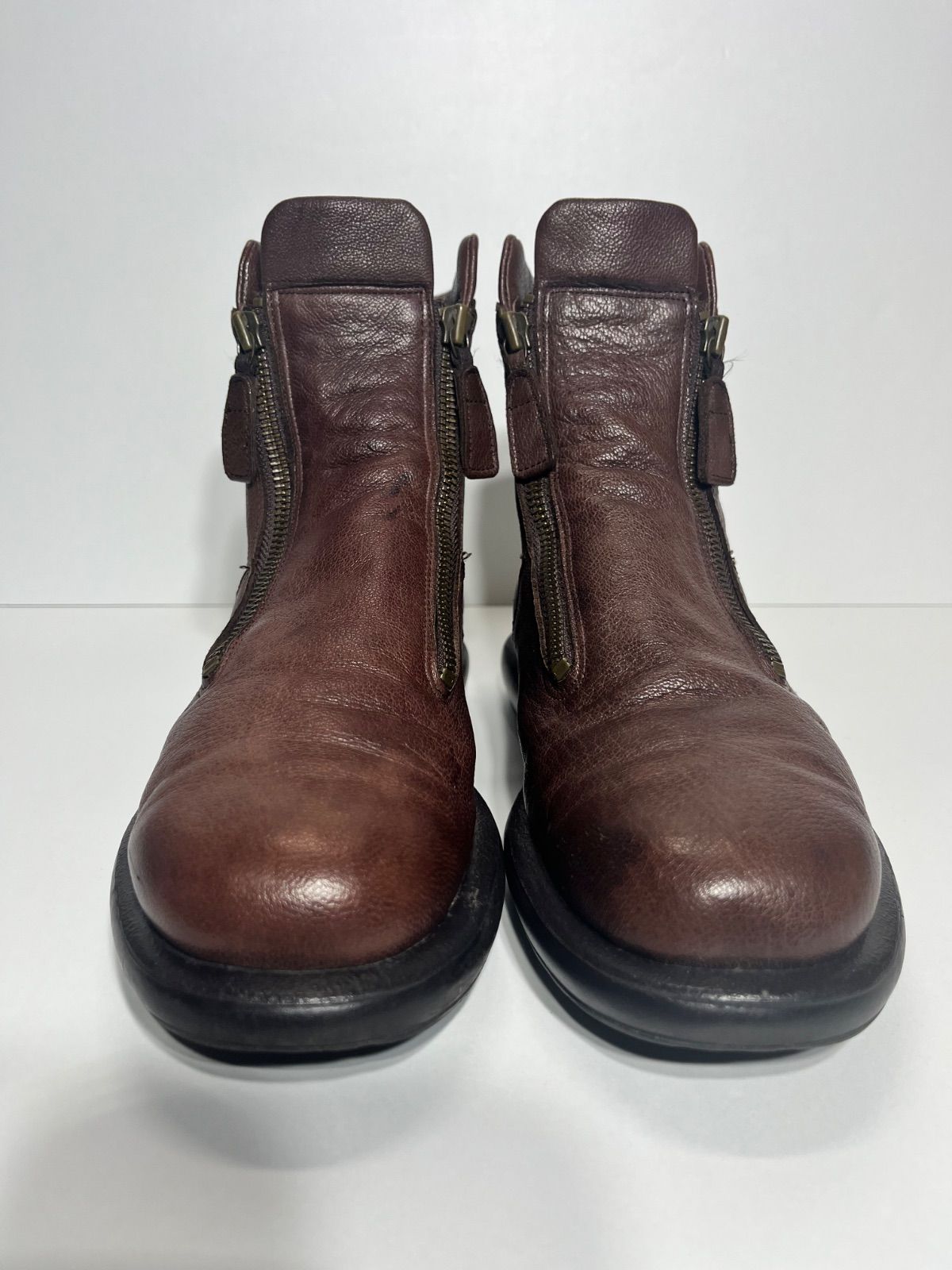 美品 SAYA サヤ ダブルジップ 本革 ショートブーツ ダークブラウン