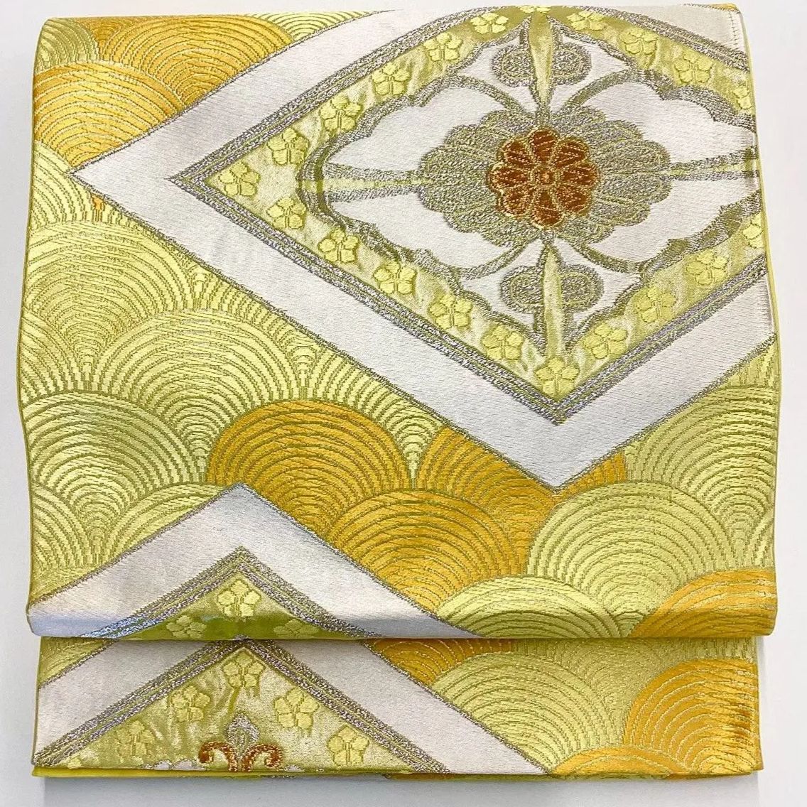 6675］袋帯 花菱青海波文様 銀糸 六通 正絹 着物 フォーマル - メルカリ