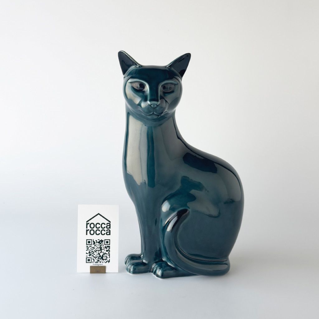  英国 Poole Pottery 猫 オブジェ 陶器 フィギュア 置物 セラミック ディスプレイ 青 ねこ イギリス プールポタリー ヴィンテージ 97829 小物入れ 置物 インテリア小物