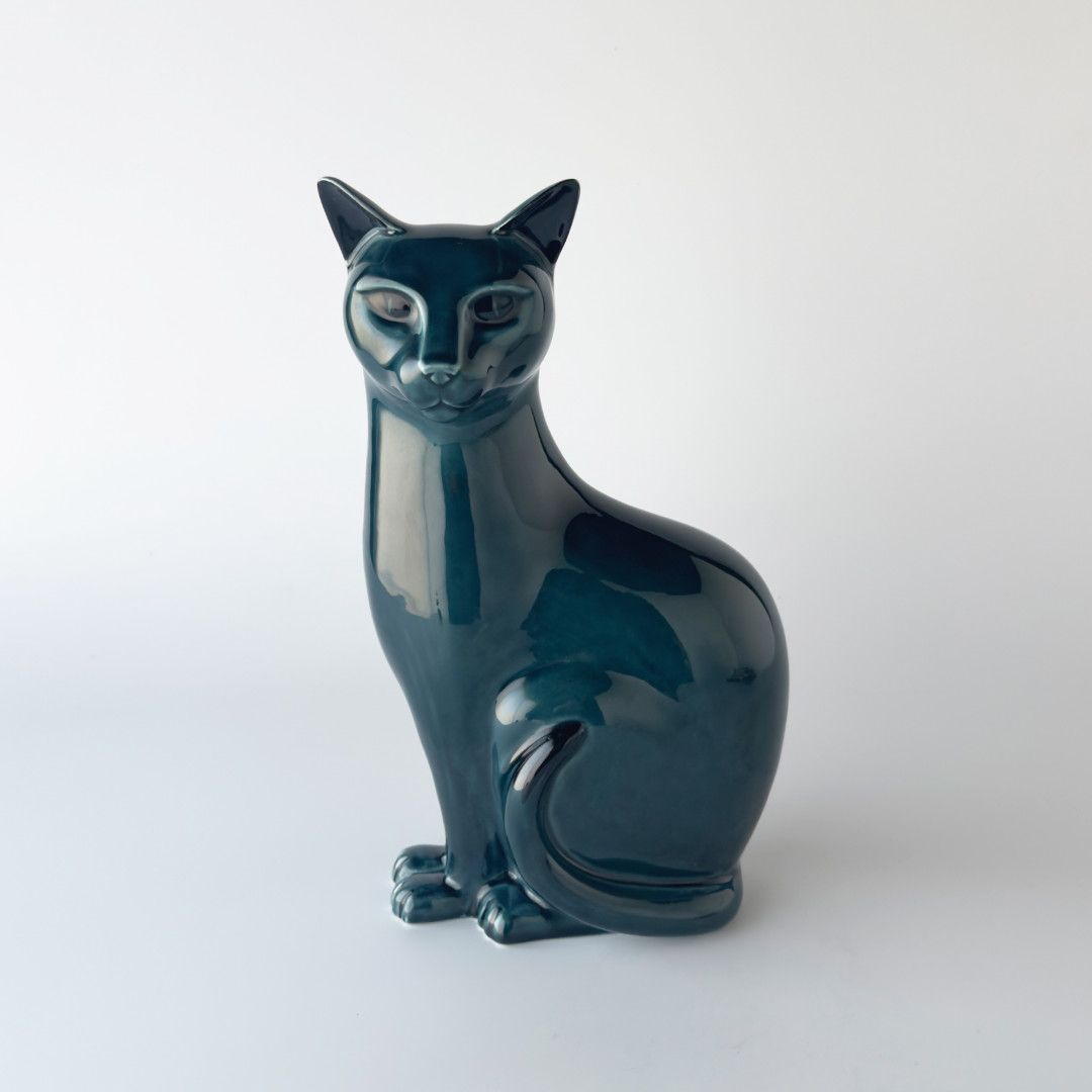英国 Poole Pottery 猫 オブジェ 陶器 フィギュア 置物 セラミック ディスプレイ 青 ねこ イギリス プールポタリー ヴィンテージ 97829