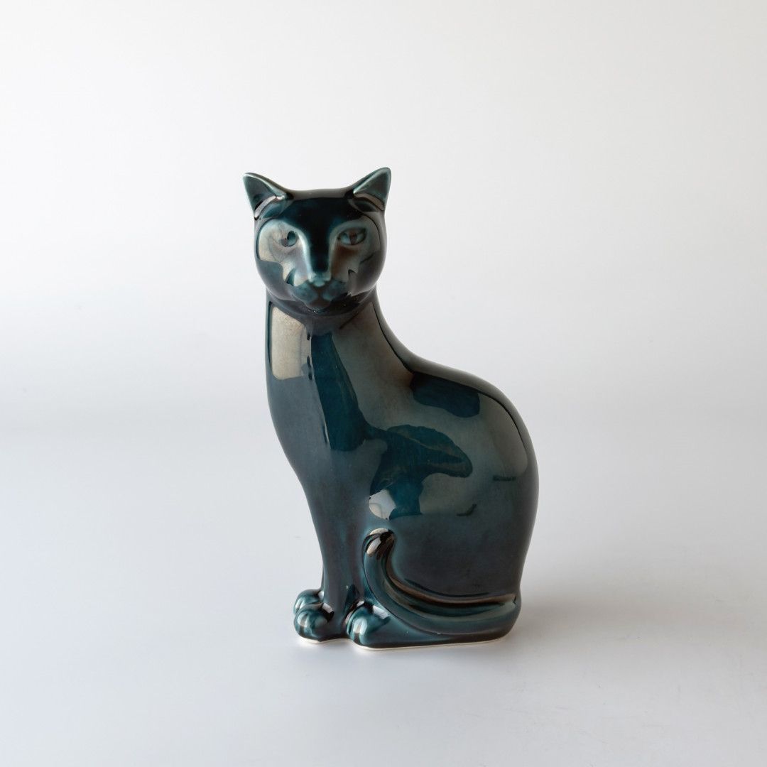 英国 Poole Pottery 猫 オブジェ 陶器 フィギュア 置物 セラミック ディスプレイ 青 ねこ イギリス プールポタリー ヴィンテージ 97924