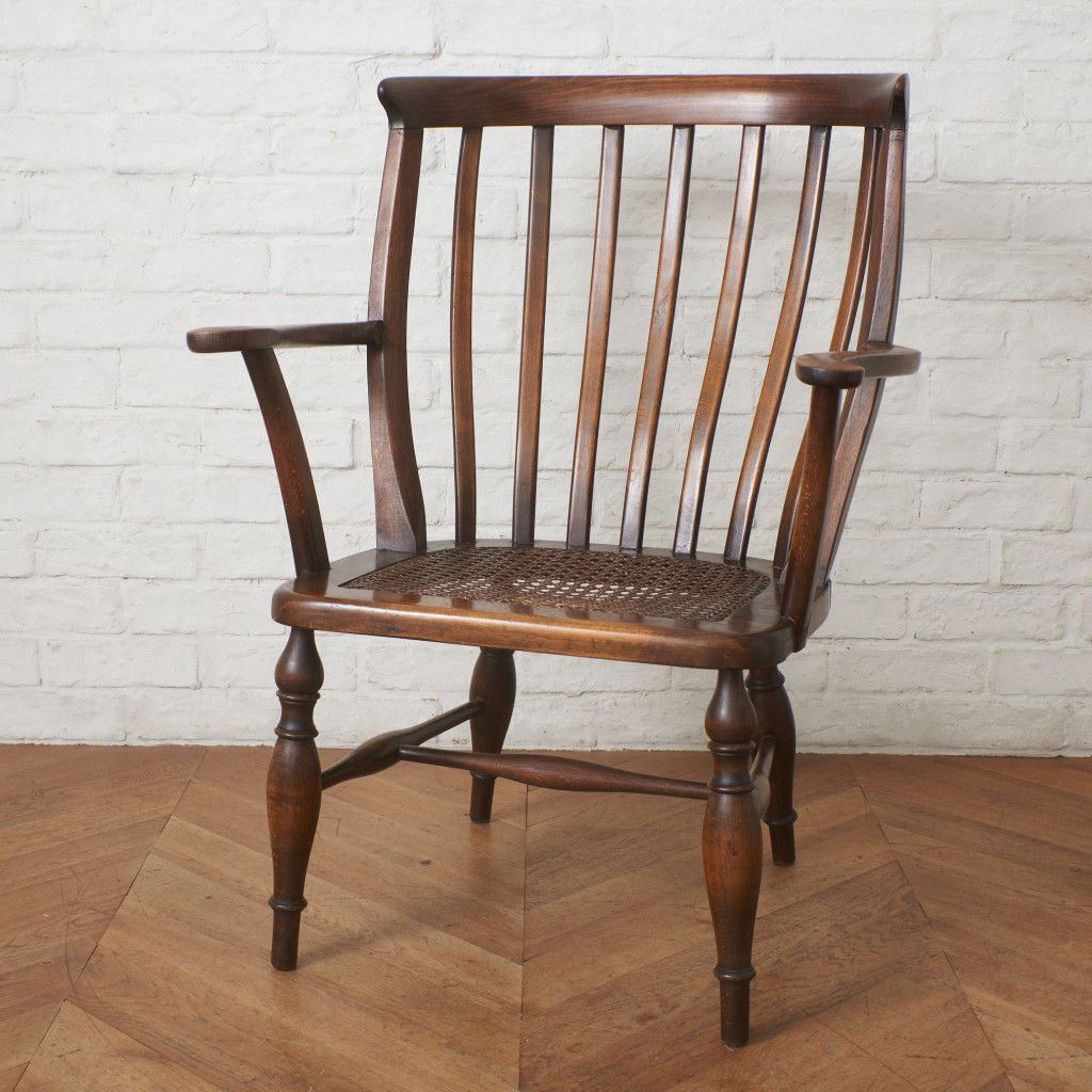 最終sale⭐︎英国アンティーク木製チェア 英国 アンティーク アームチェア 籐張り ビーチ 木製 椅子 ラタン