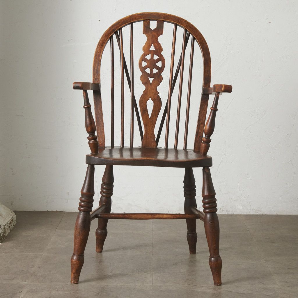 英国 アンティーク ウィンザーチェア ホイールバック アームチェア