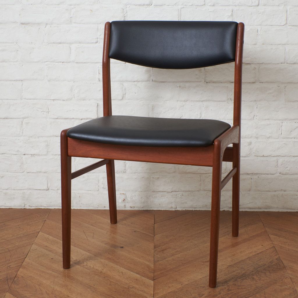 美品☆北欧ヴィンテージ／チーク材ダイニングチェア／張り替え済③ 張替済 デンマーク ヴィンテージ ダイニングチェア 食卓 椅子 チーク