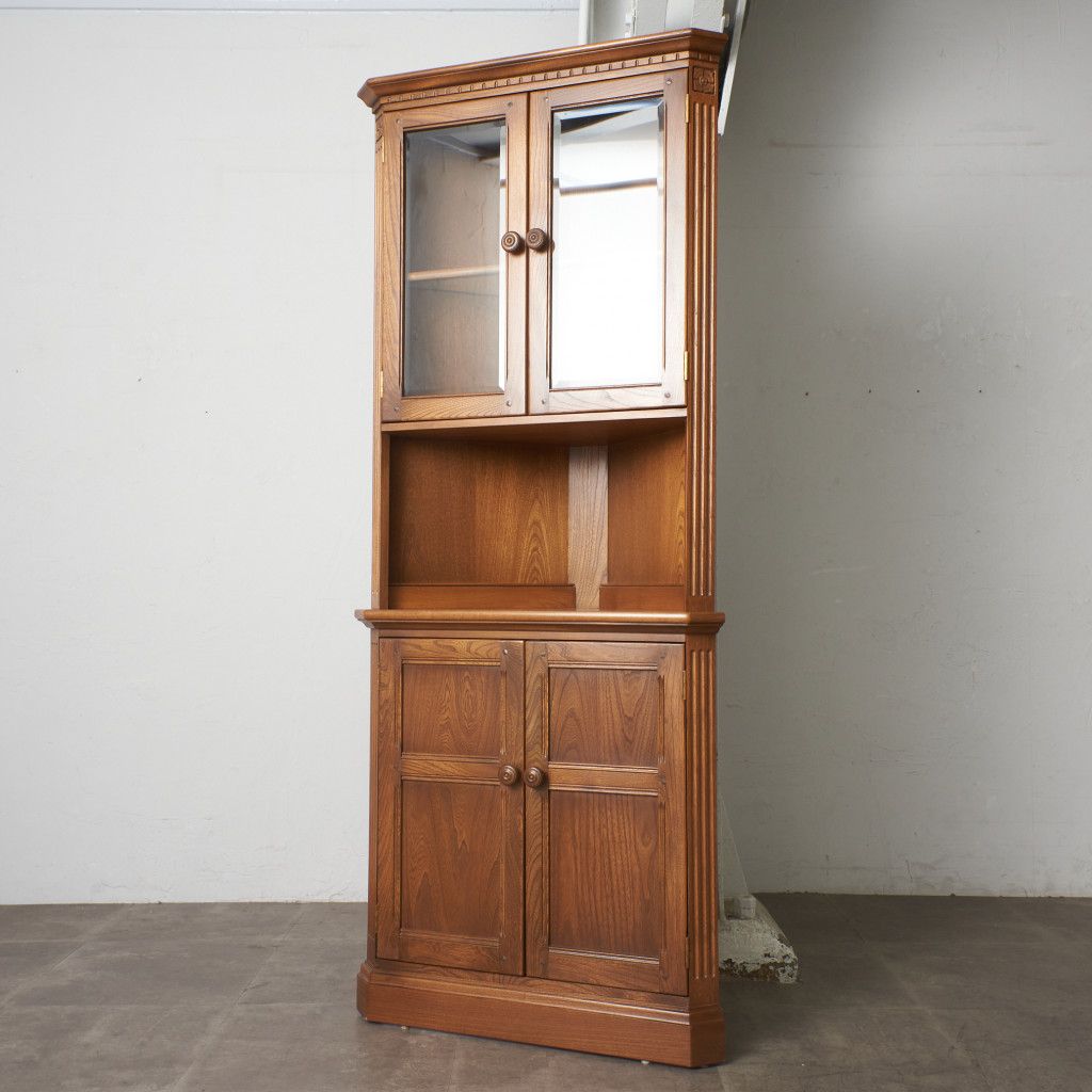 Ercol コーナーキャビネット ガラス 飾り棚 エルム 食器棚 ブック