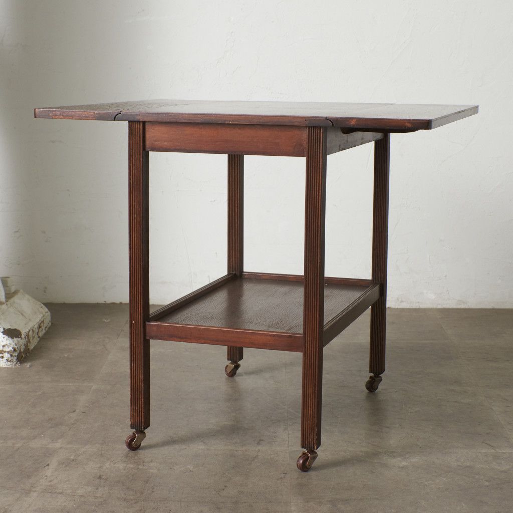 英国アンティーク木製ドロップリーフトロリーテーブル/ワゴン/収納式机(92-44 英国アンティーク木製ドロップリーフトロリーテーブル/ワゴン/収納式机