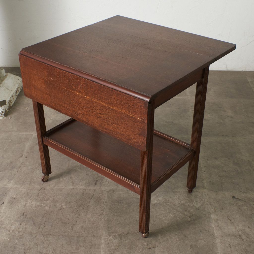 英国 アンティーク ティートローリー ドロップリーフ 木製 オーク 拡張