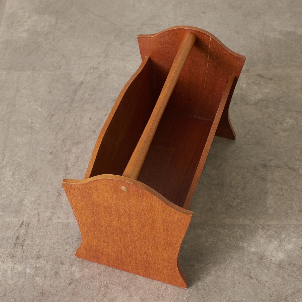 モダン　マガジンラック　チーク　北欧スタイル　古道具　小物入れ　ビンテージ雑貨 デンマークから チークxキャンバス マガジンラック 北欧家具