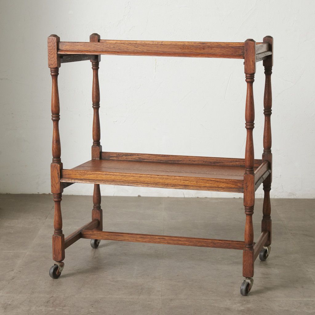 英国 アンティーク トロリー ワゴン オーク 無垢材 キャスター サイド