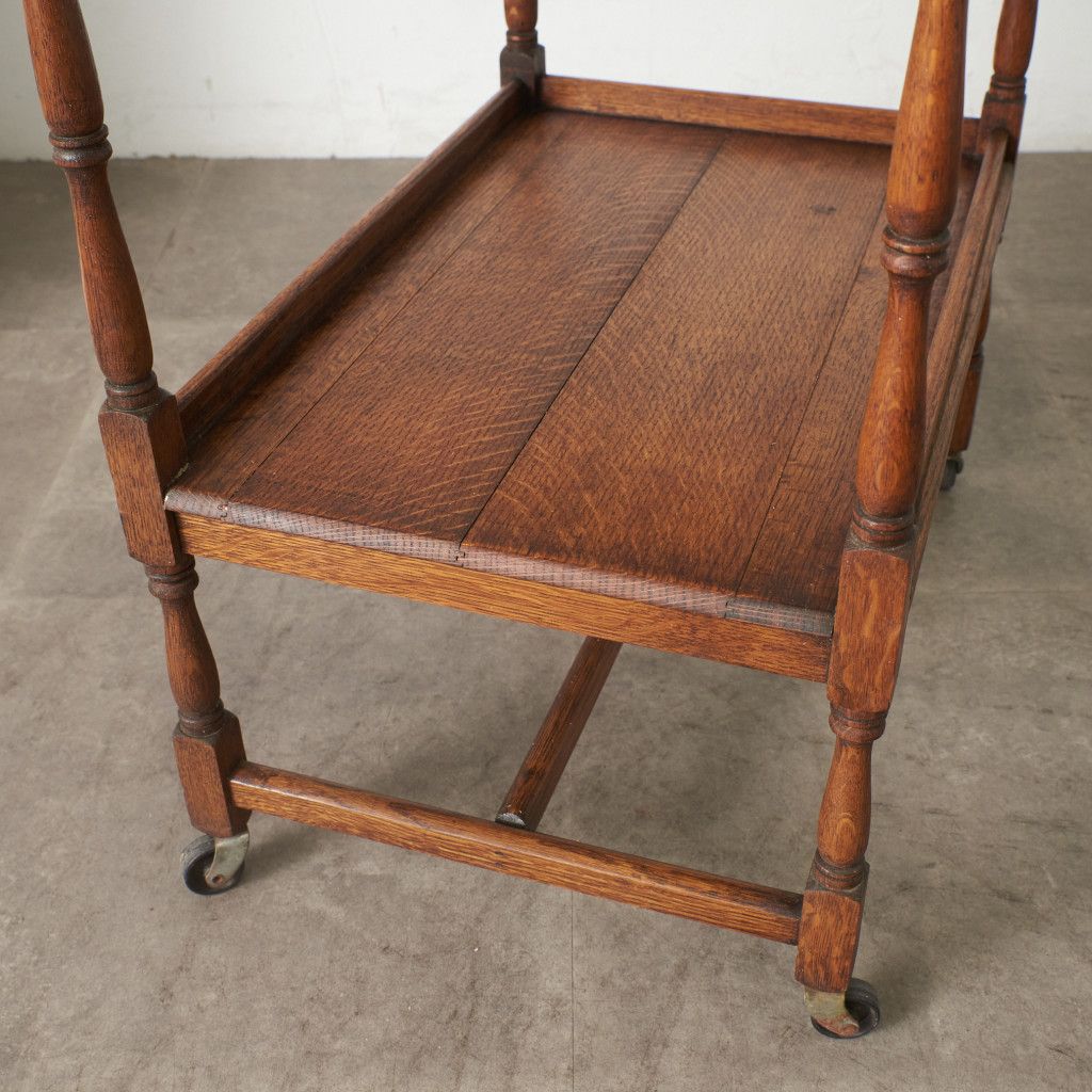 英国 アンティーク トロリー ワゴン オーク 無垢材 キャスター サイド