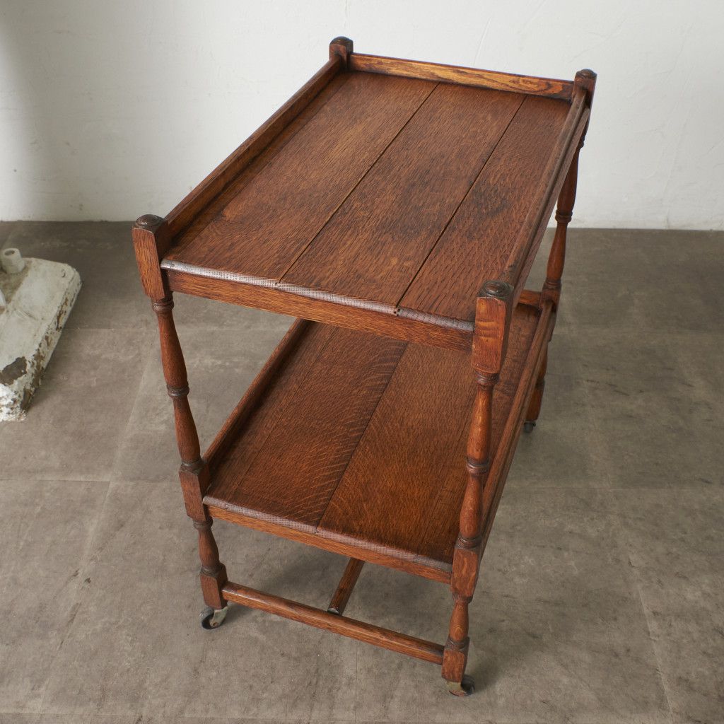 英国 アンティーク トロリー ワゴン オーク 無垢材 キャスター サイド