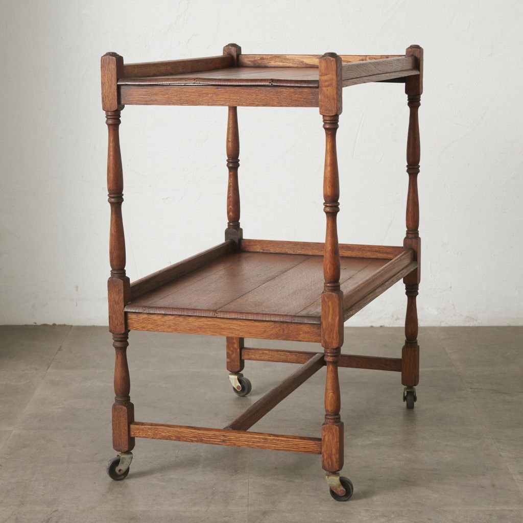 売約済み　英国　アンティーク トローリー メンテナンス済み　オーク材 ワゴン 英国ヴィンテージ トロリーワゴン｜rocca rocca