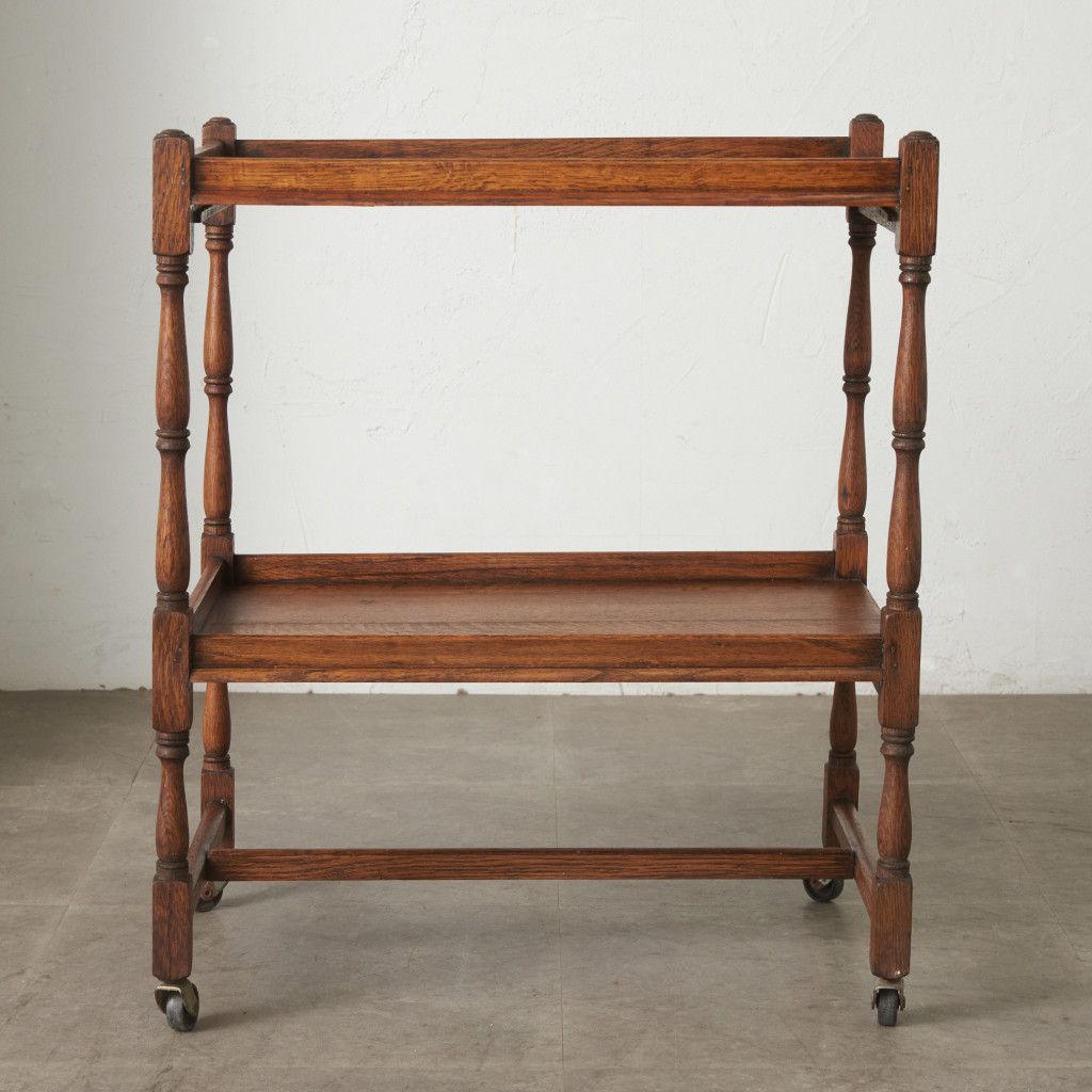 英国 アンティーク トロリー ワゴン オーク 無垢材 キャスター サイド