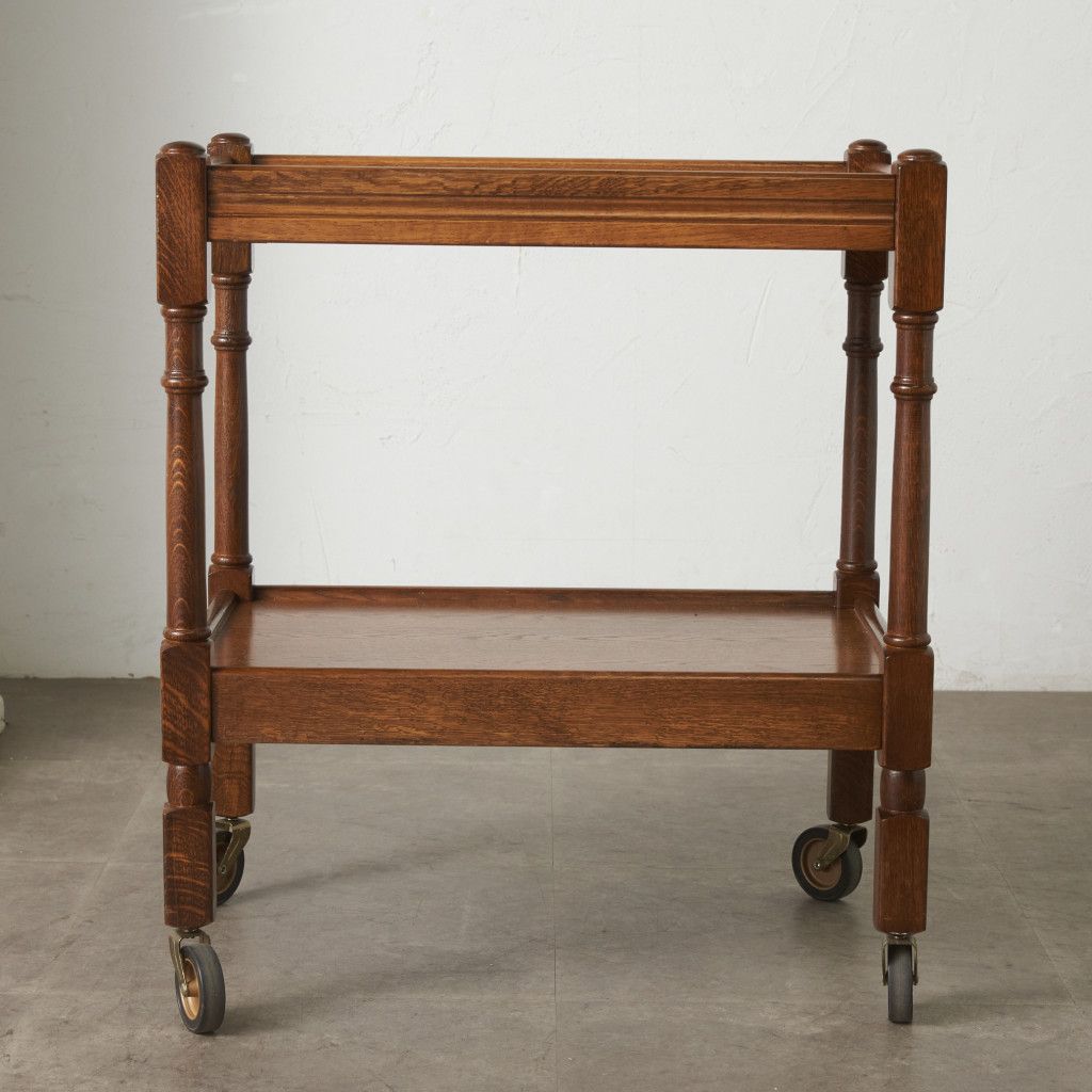英国 クラシック トロリー ワゴン オーク 無垢材 キャスター サイド