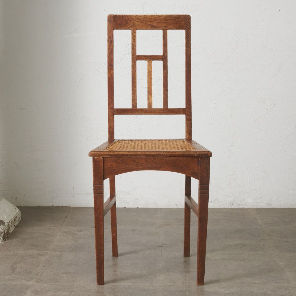 英国 アンティーク ダイニングチェア 籐張り オーク 木製 椅子 ラタン