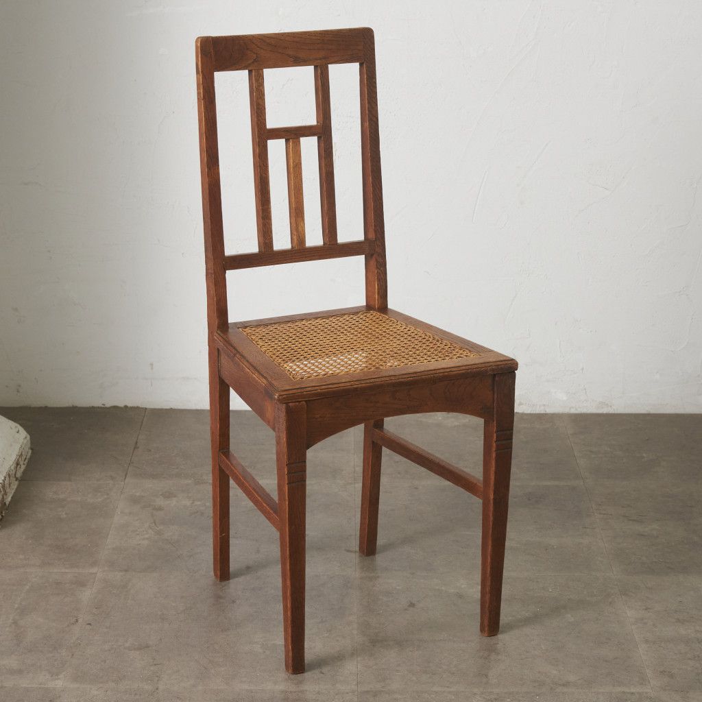 英国 アンティーク ダイニングチェア 籐張り オーク 木製 椅子 ラタン