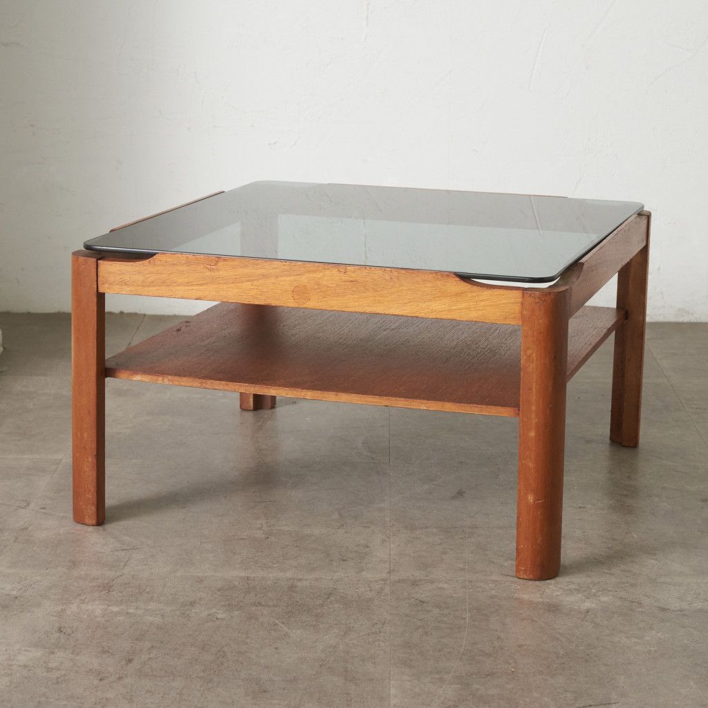 英国 Myer ヴィンテージ ガラストップ コーヒーテーブル チーク