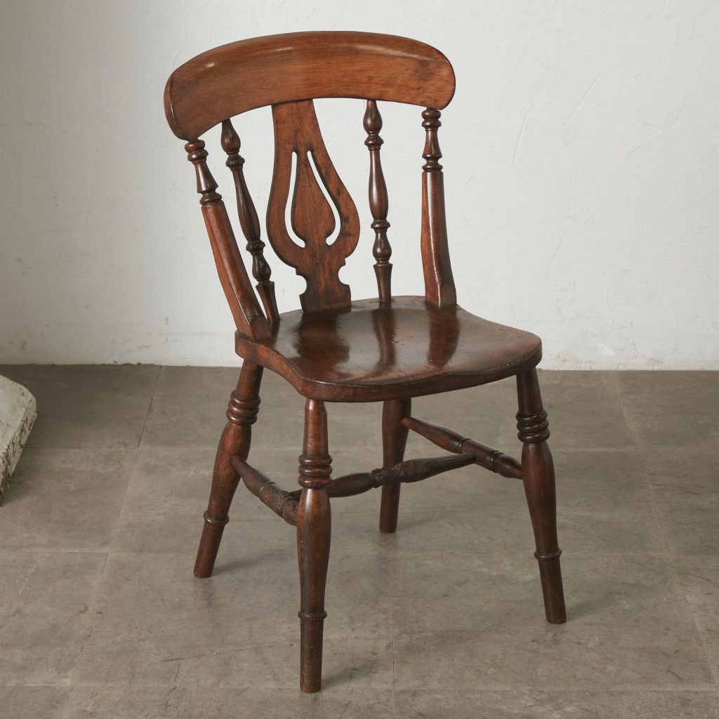 英国 アンティーク キッチンチェア エルム 無垢材 ウィンザー チェア