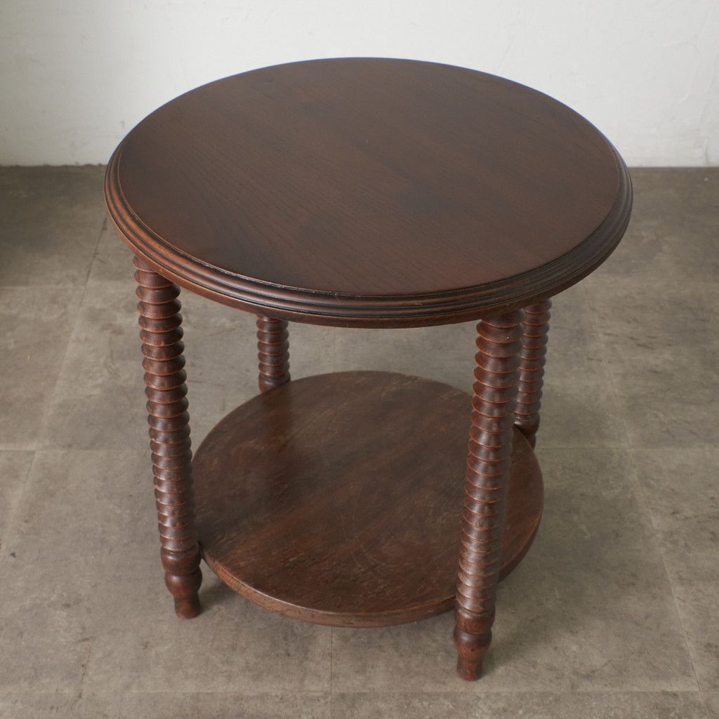 フランス アンティーク サイドテーブル エルム 無垢材 ラウンド 円