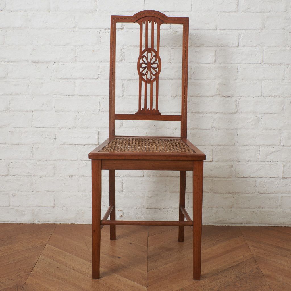 英国 アンティーク サイドチェア 籐張り マホガニー 木彫刻 木製 椅子