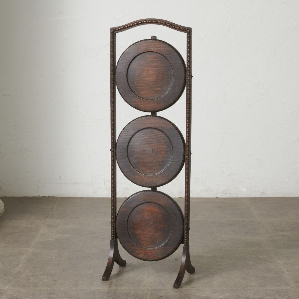 英国 アンティーク ケーキスタンド オーク 無垢材 折畳み式 サイド