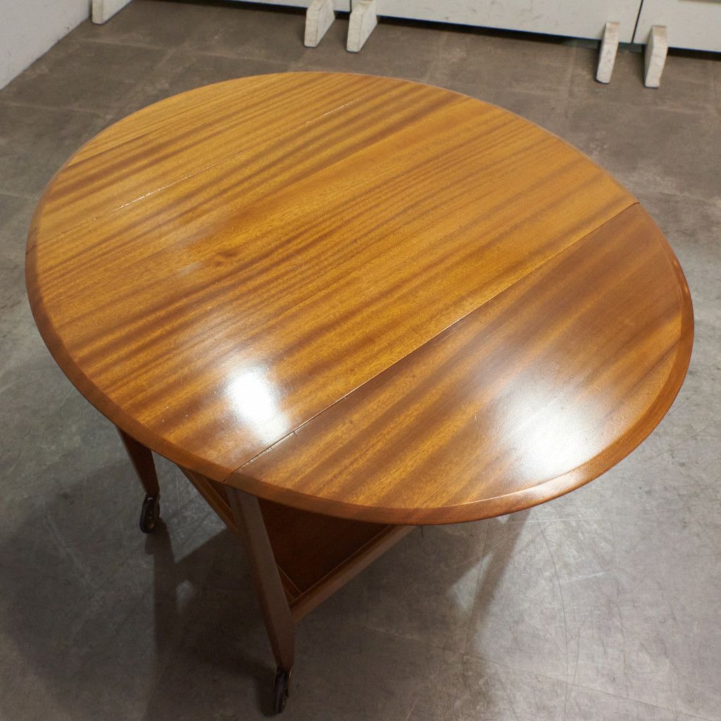 英国アンティーク木製ドロップリーフトロリーテーブル/ワゴン/収納式机