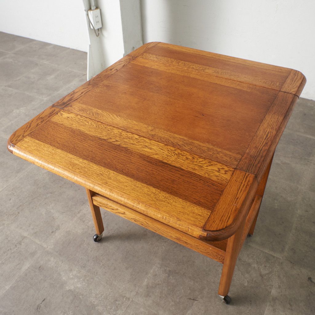 英国 アンティーク ティートローリー ドロップリーフ 木製 オーク 拡張