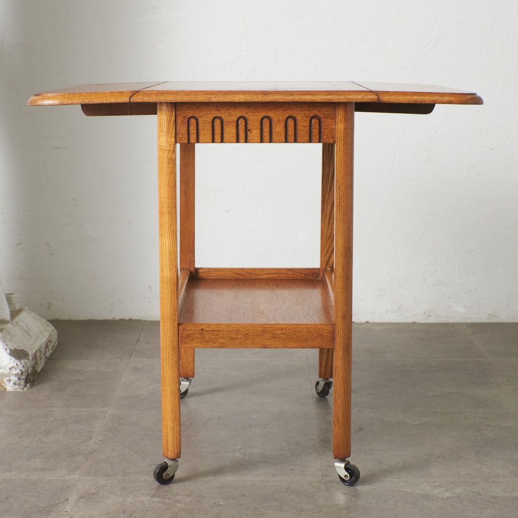 英国 アンティーク ティートローリー ドロップリーフ 木製 オーク 拡張