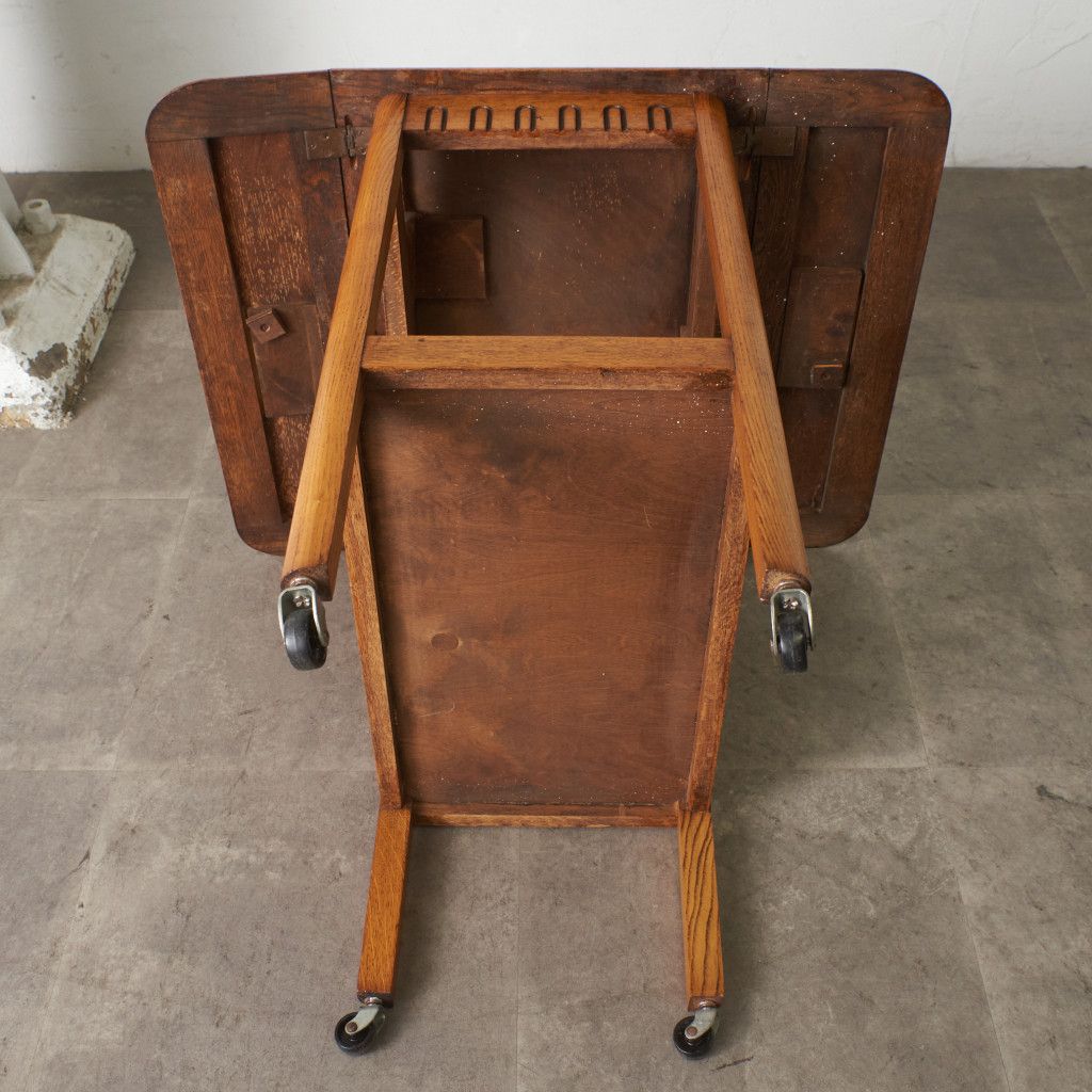 英国 アンティーク ティートローリー ドロップリーフ 木製 オーク 拡張