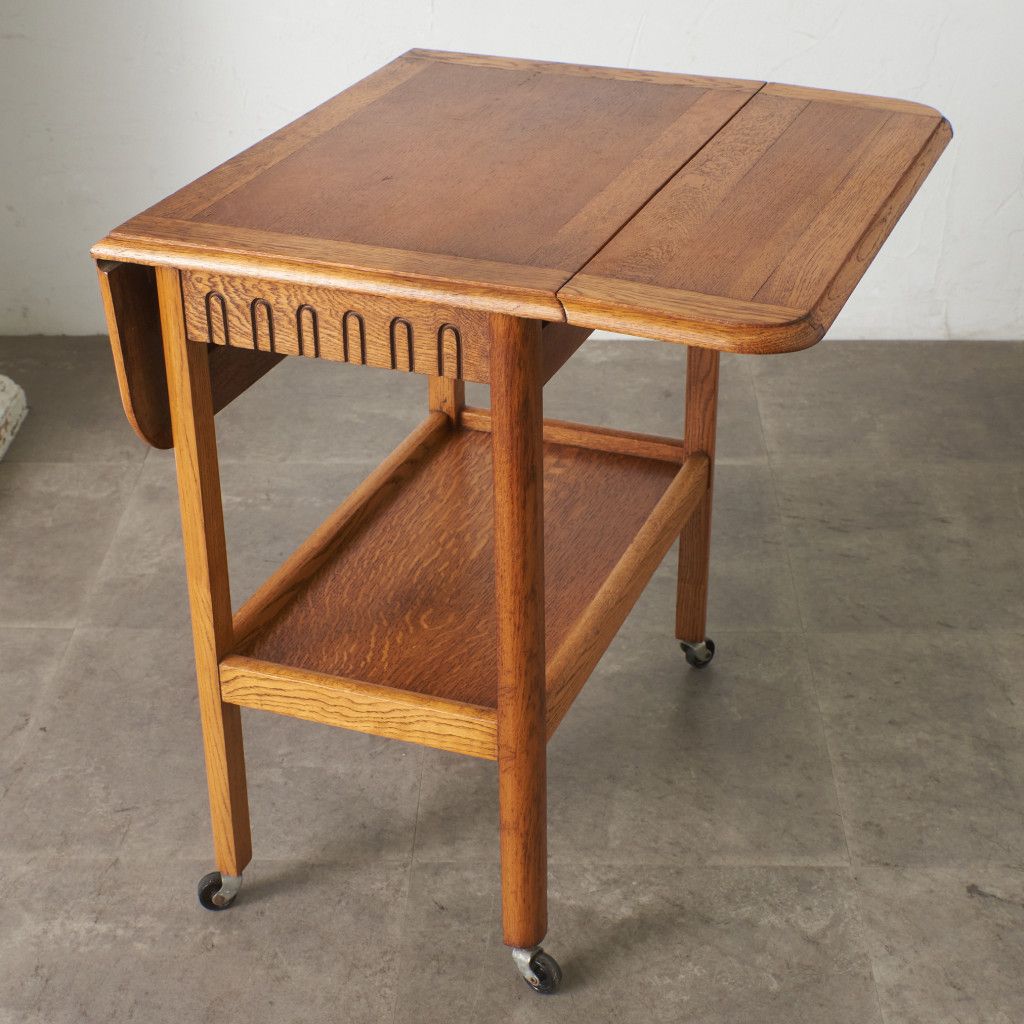 英国 アンティーク ティートローリー ドロップリーフ 木製 オーク 拡張