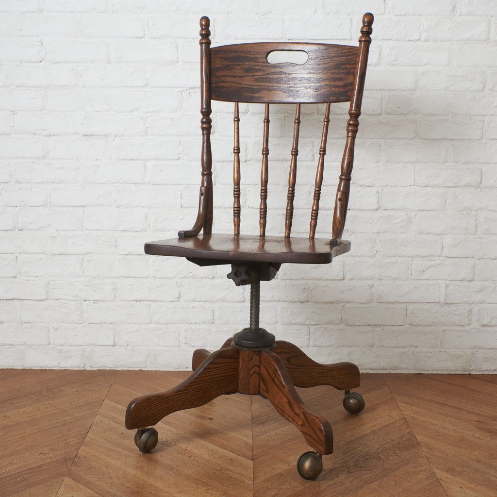 アメリカ デスクチェア 無垢材 オーク US ヴィンテージ 回転 木製 椅子 キャスター チェア 昇降 ワークチェア 書斎 クラシック 94744