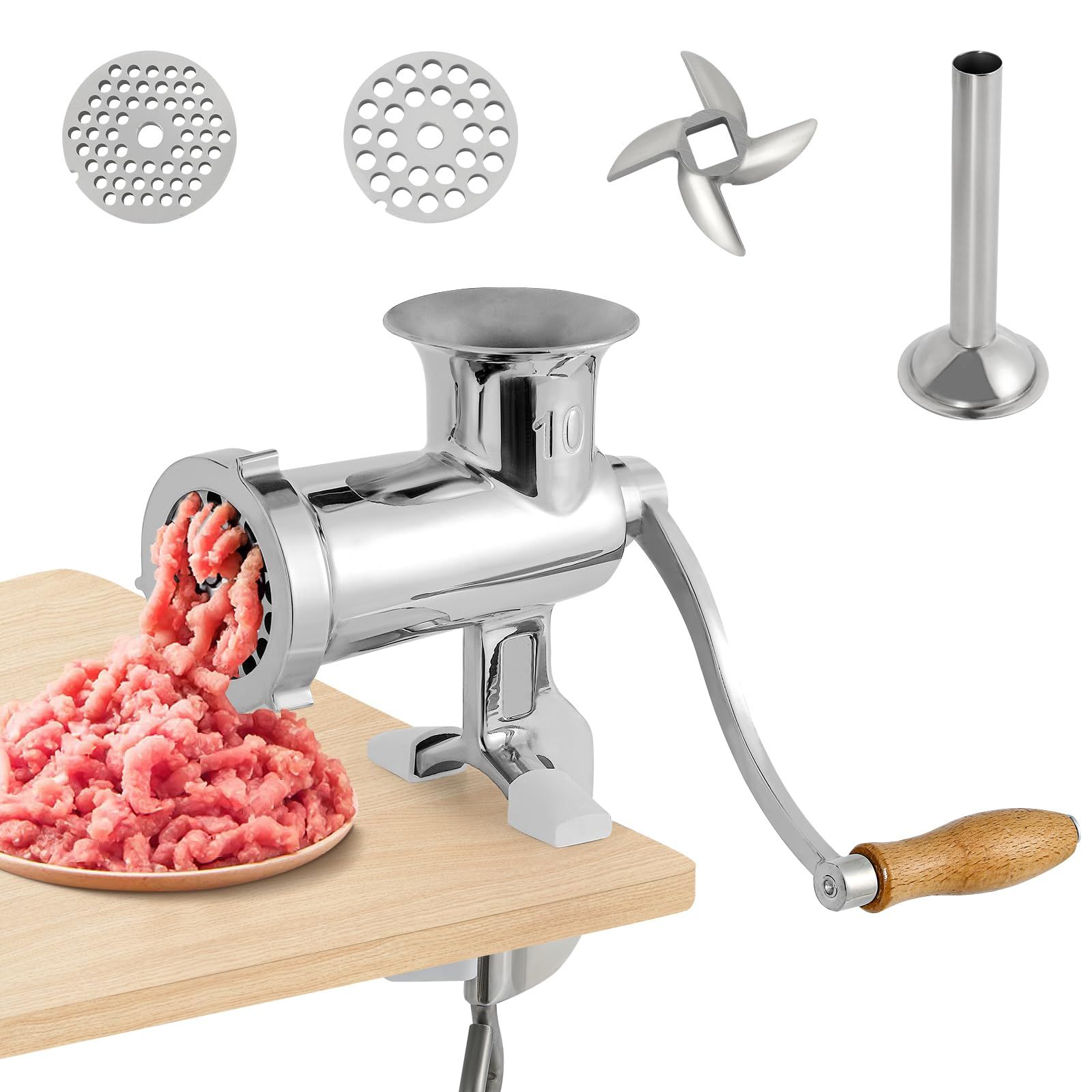 手動ミンサー ミンチ機 ひき肉機 肉挽き|腸詰め|みじん切り|野菜ひき 5 mm|8 mm 刃付き 304 ステンレス製 食用級 水洗い 日本語取扱説明書