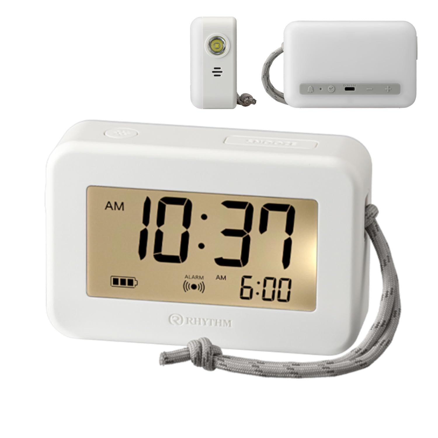リズム RHYTHM LEDランタン 充電式 目覚まし時計 懐中電灯 もしもの時も灯るランタンクロック 防水 防塵性能 IP 44相当 連続72時間点灯 停電対策 防災グッズ 小型