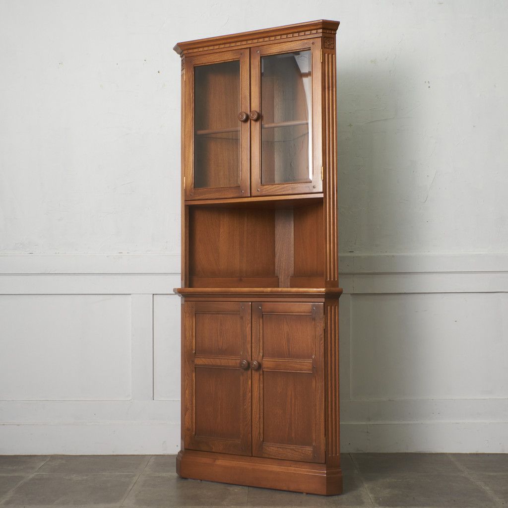 Ercol コーナーキャビネット ガラス 飾り棚 エルム 食器棚 ブック