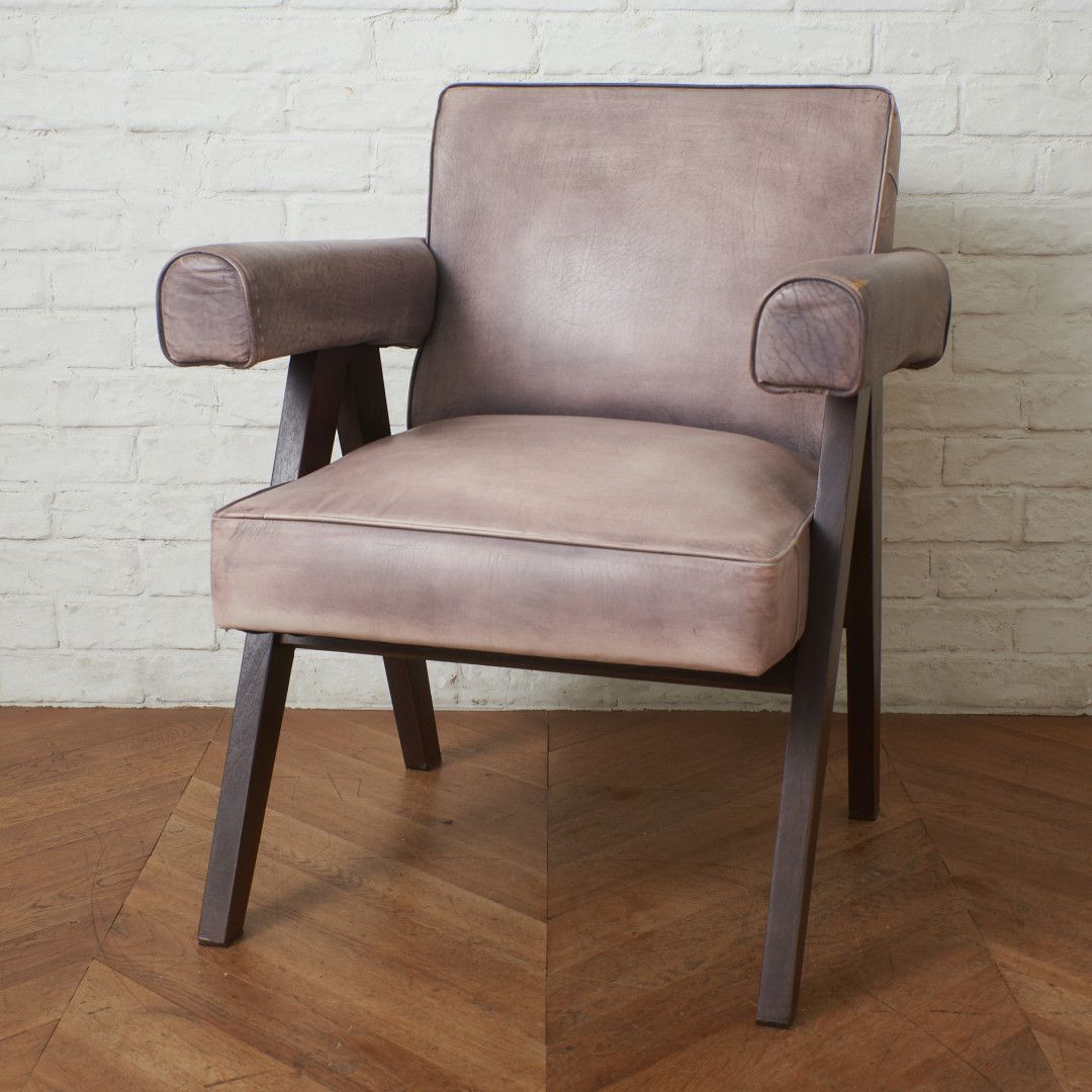Pierre Jeanneret アームチェア 本革 1人掛け ヴィンテージ 椅子 イージーチェア ソファ ダイニングチェア モダン リプロダクト 95981