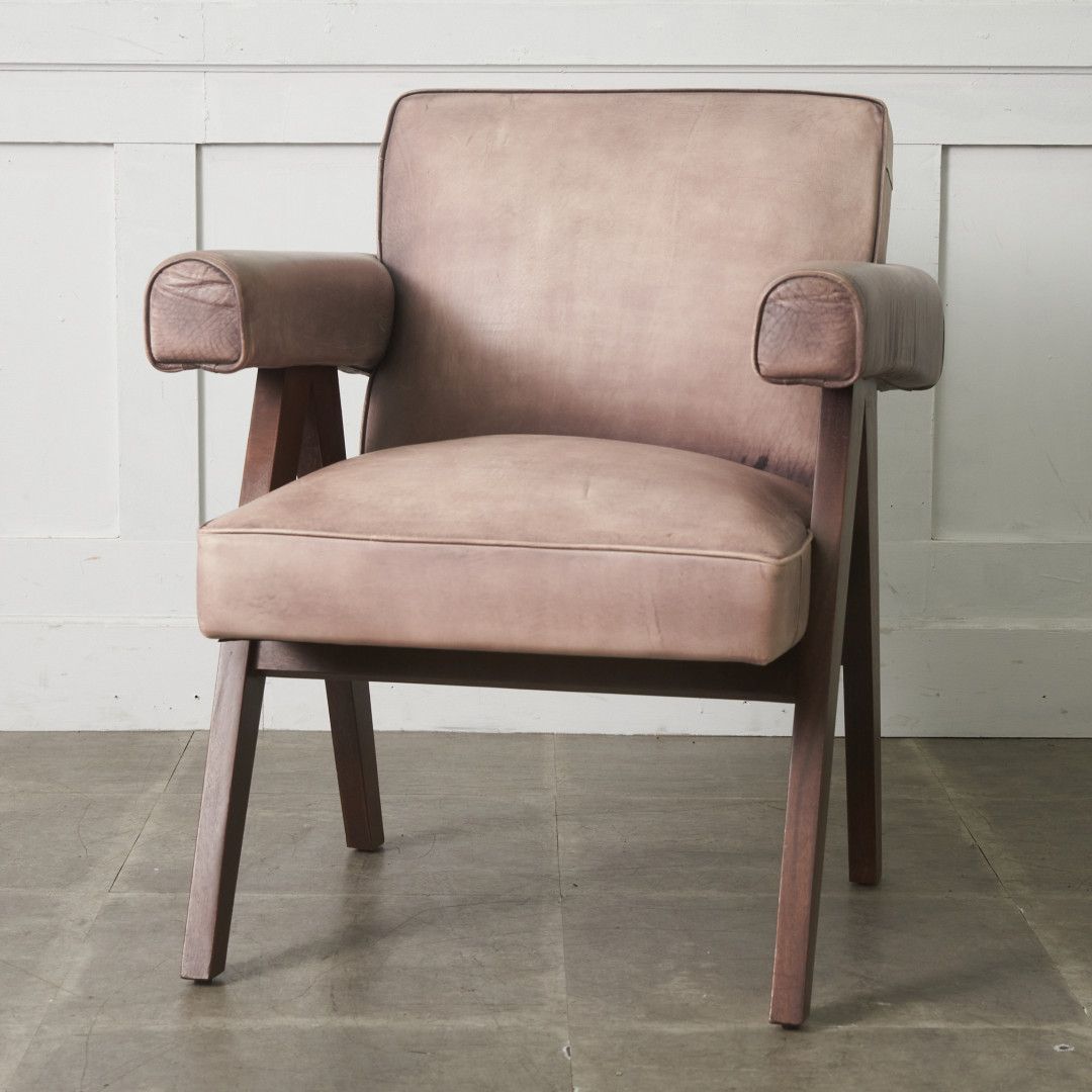 リプロダクト Pierre Jeanneret アームチェア 本革 1人掛け ヴィンテージ 椅子 イージーチェア ソファ ダイニングチェア モダン 95983