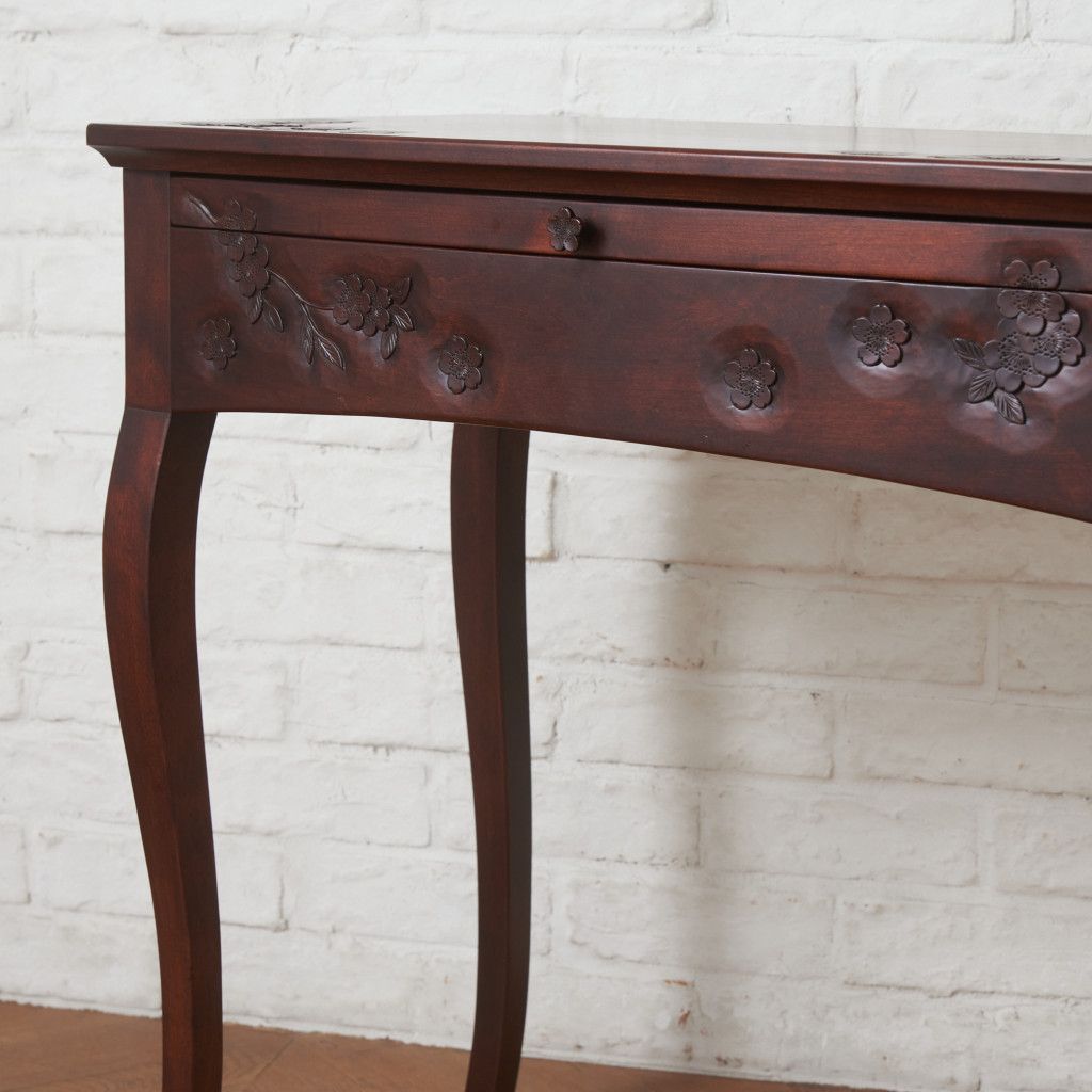 伝統工芸 軽井沢彫り デスク 桜 サクラ 木彫刻 書斎 机 無垢材