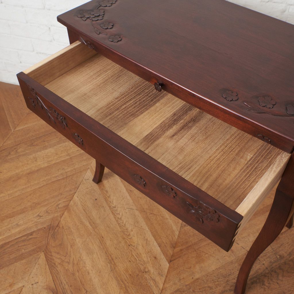 伝統工芸 軽井沢彫り デスク 桜 サクラ 木彫刻 書斎 机 無垢材