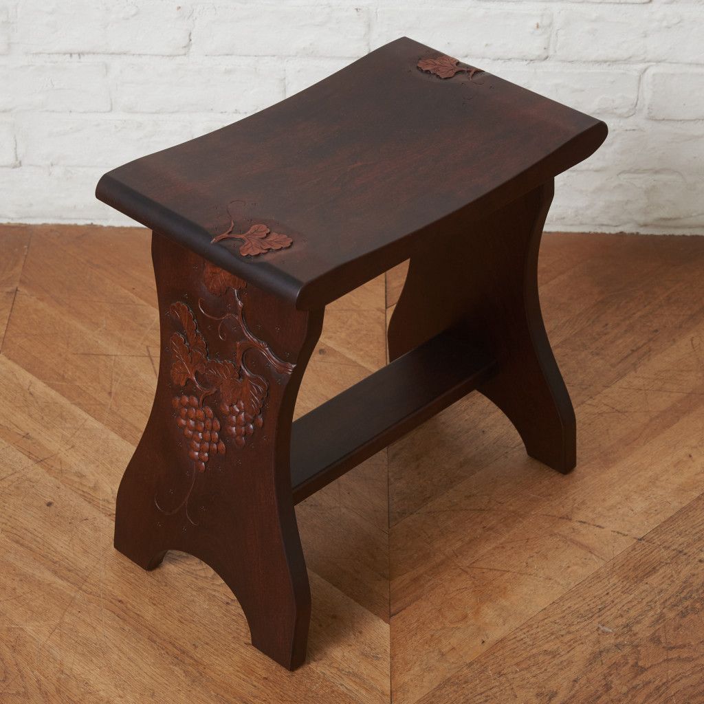 伝統工芸 軽井沢彫り スツール 葡萄 木彫刻 イス 腰掛け 椅子 チェア