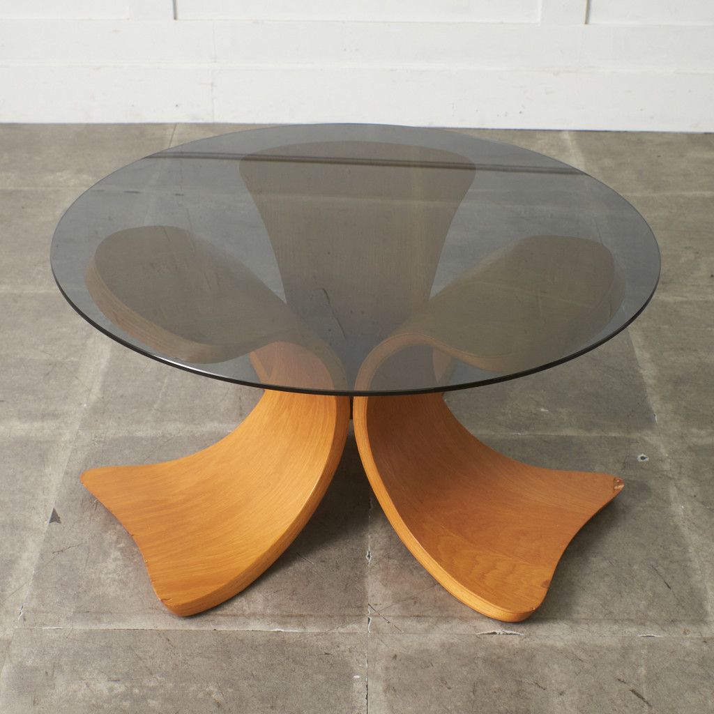 ミッドセンチュリー ヴィンテージ ガラス センターテーブル オーク