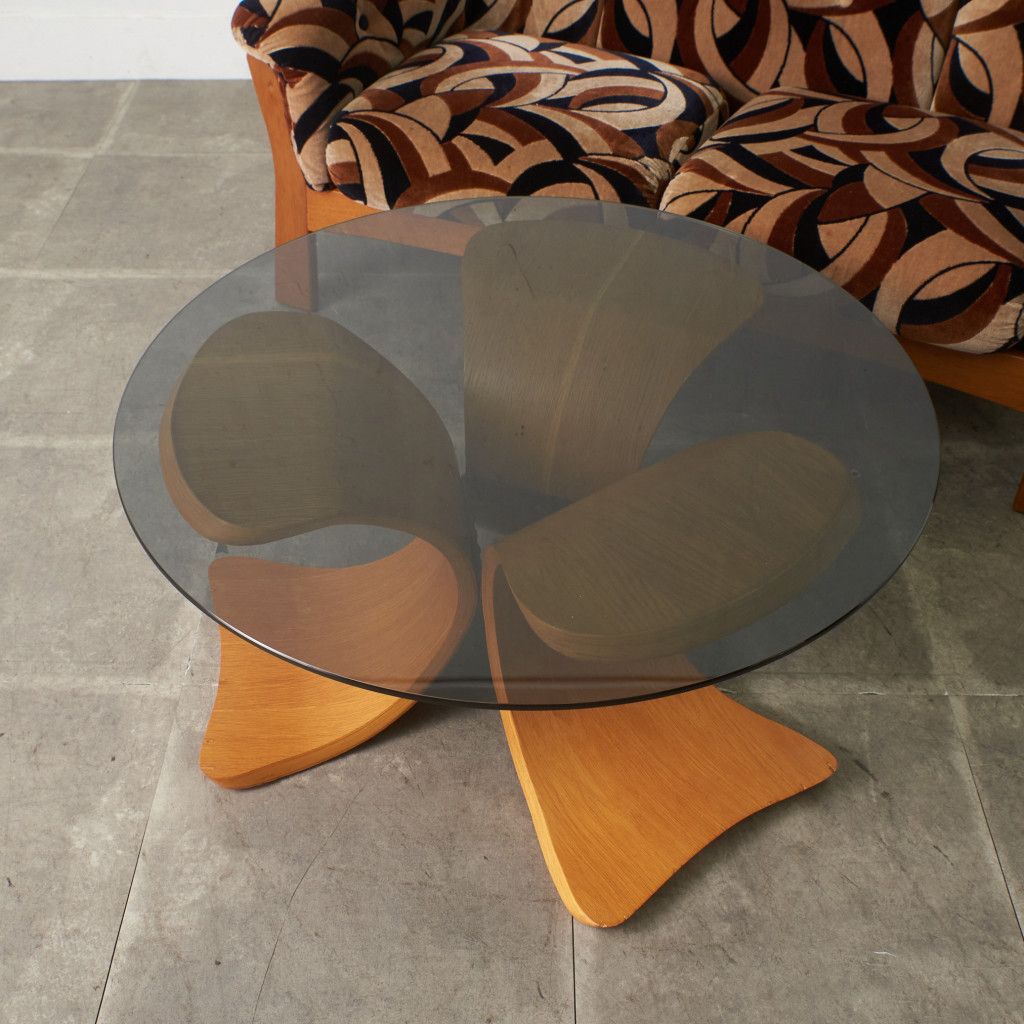 ミッドセンチュリー ヴィンテージ ガラス センターテーブル オーク