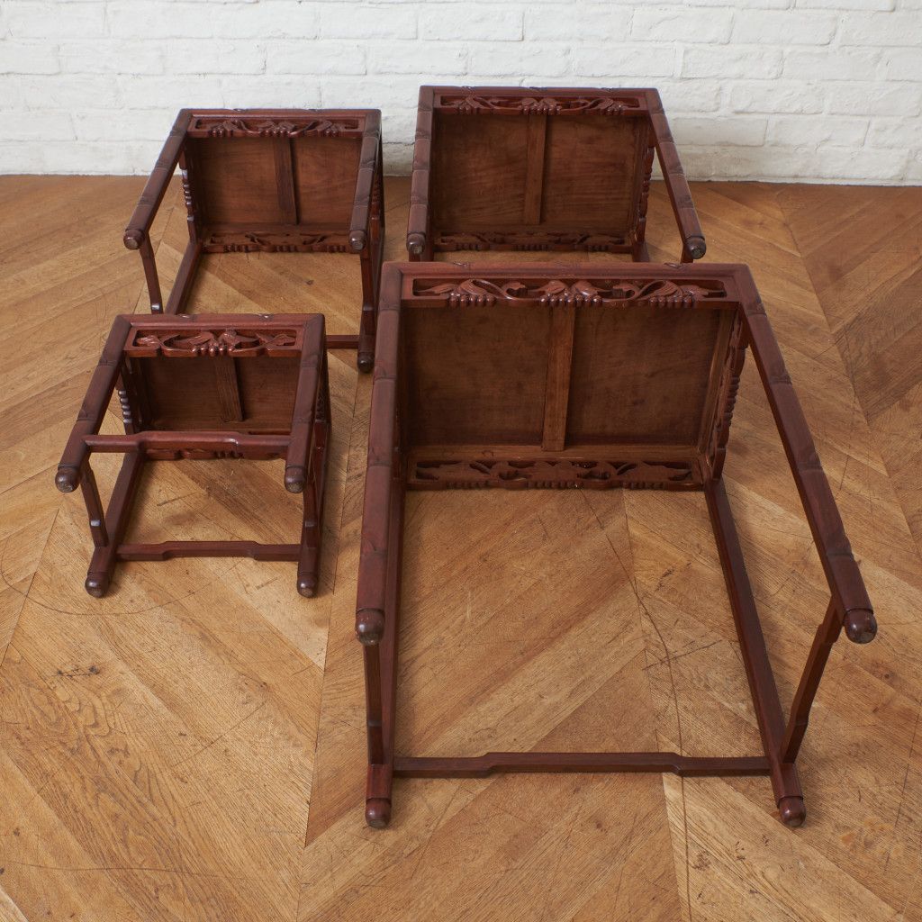 唐木家具 花梨 4連 ネストテーブル 花台 飾り台 カリン 無垢材 飾台